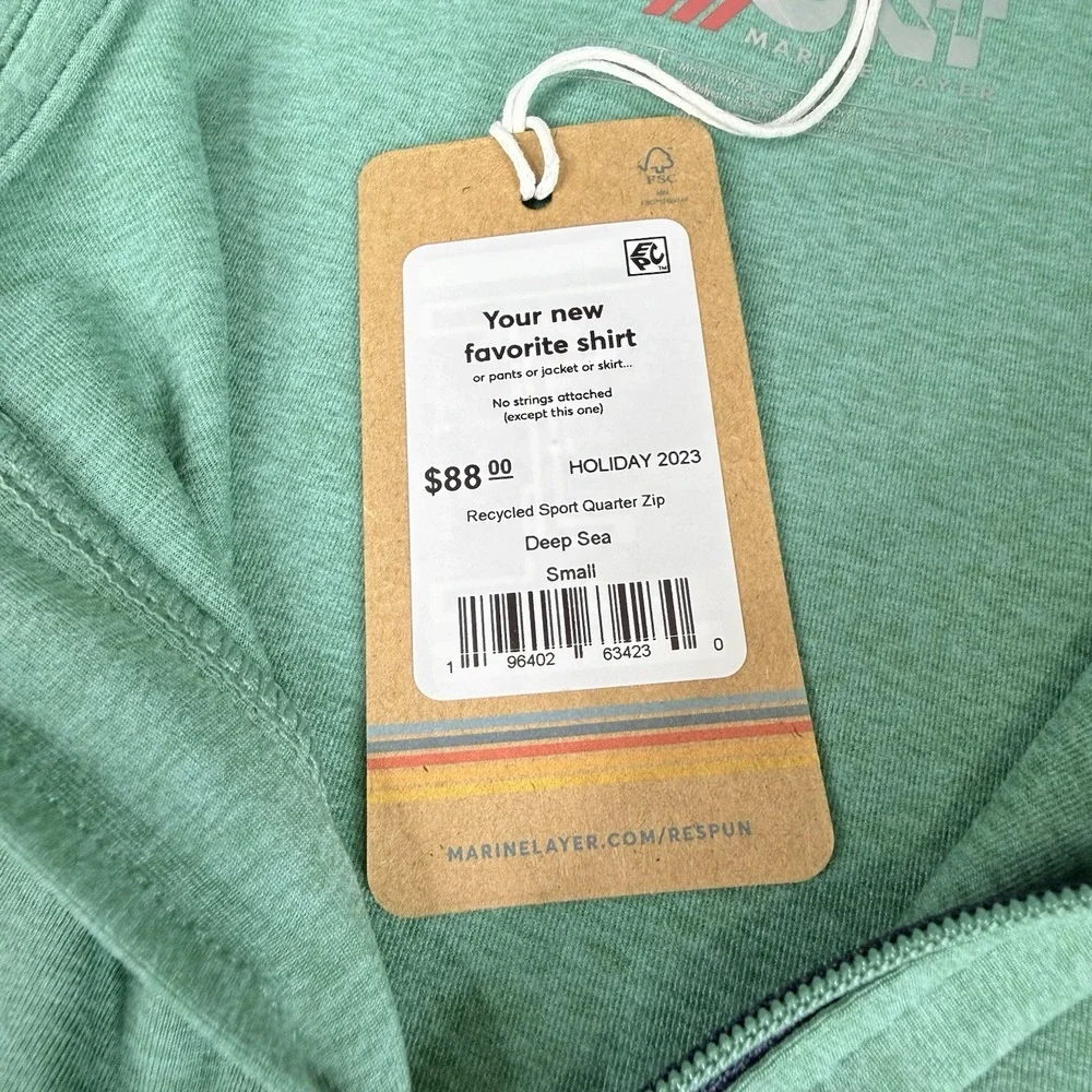 Marine Layer Men's Small green 1/4 Zip Weekend Sport Stretch Pullover Sweatshirt